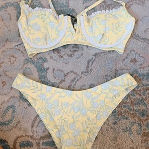 YELLOW two piece floral swimsuit